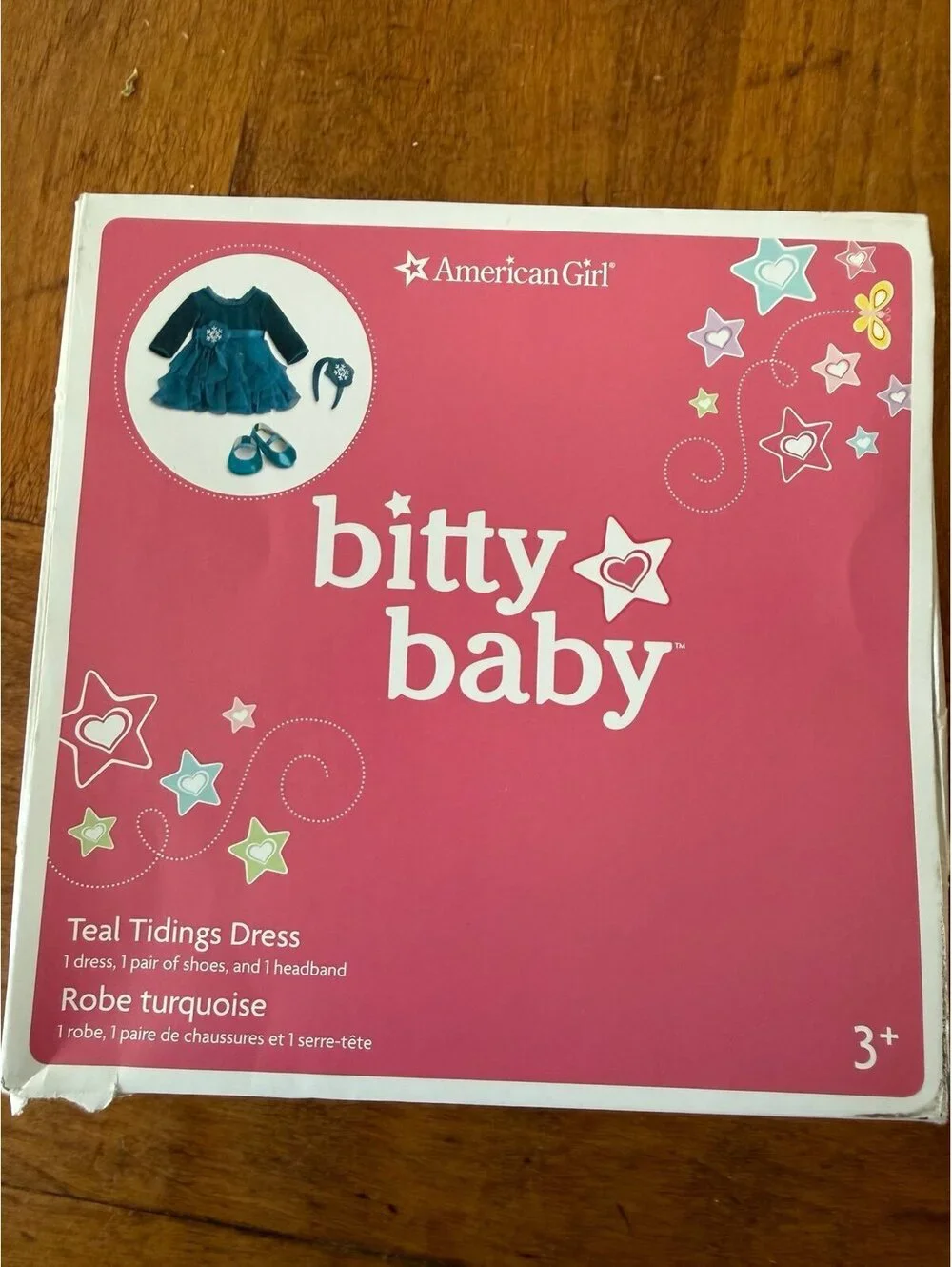 American Girl Bitty Baby Teal Tidings Dress Holiday Outfit Shoes Headband Set